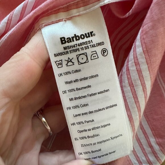 Barbour Striped Short Sleeve Button Down Tailored Fit Shirt Mens Size M Classic - Picture 7 of 8